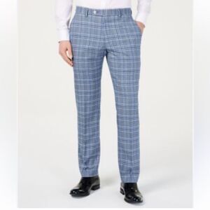 Tommy Hilfiger Men's Modern-Fit Light Blue Dress Pants 36X30 Creased Flat Front